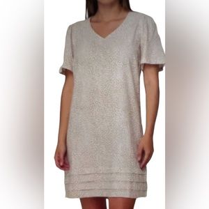 Nicole Miller Neutral Linen Blend Pleated Hem Short Sleeve Dress Size XL